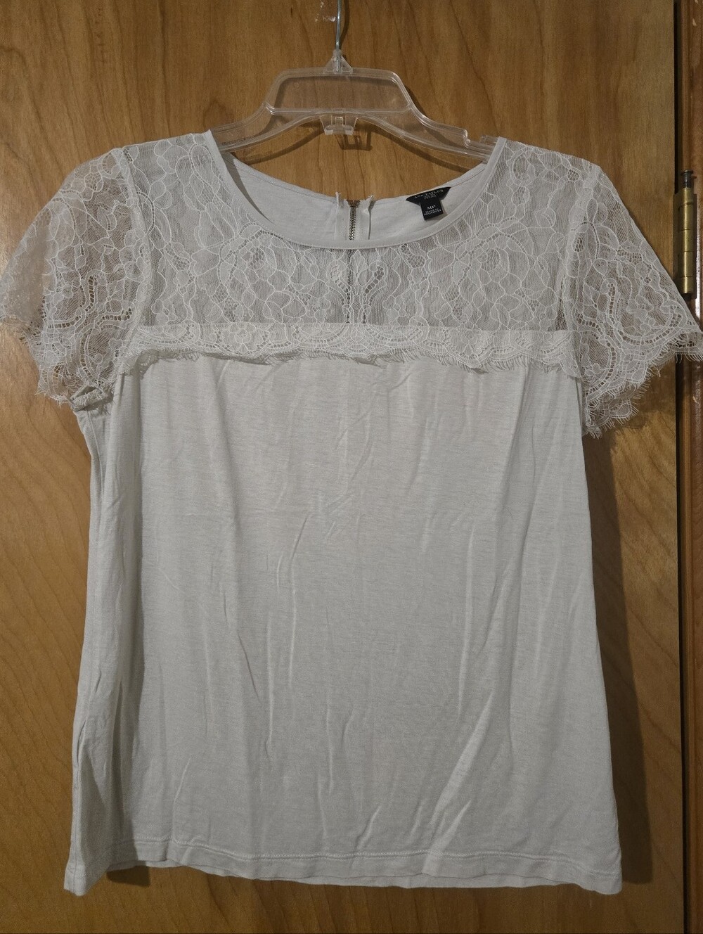 Adrianna Papell Cream Lace Yoke Short Sleeve Top Size MP